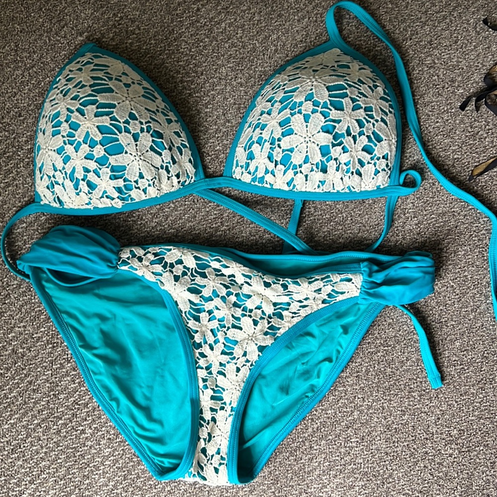 Blue and lace bikini